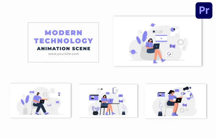 Flat 2D Animated Scene for the Role of Technology in Daily Life
